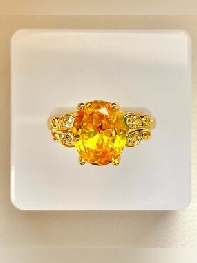 Gold Citrine-Color Oval Cocktail Ring